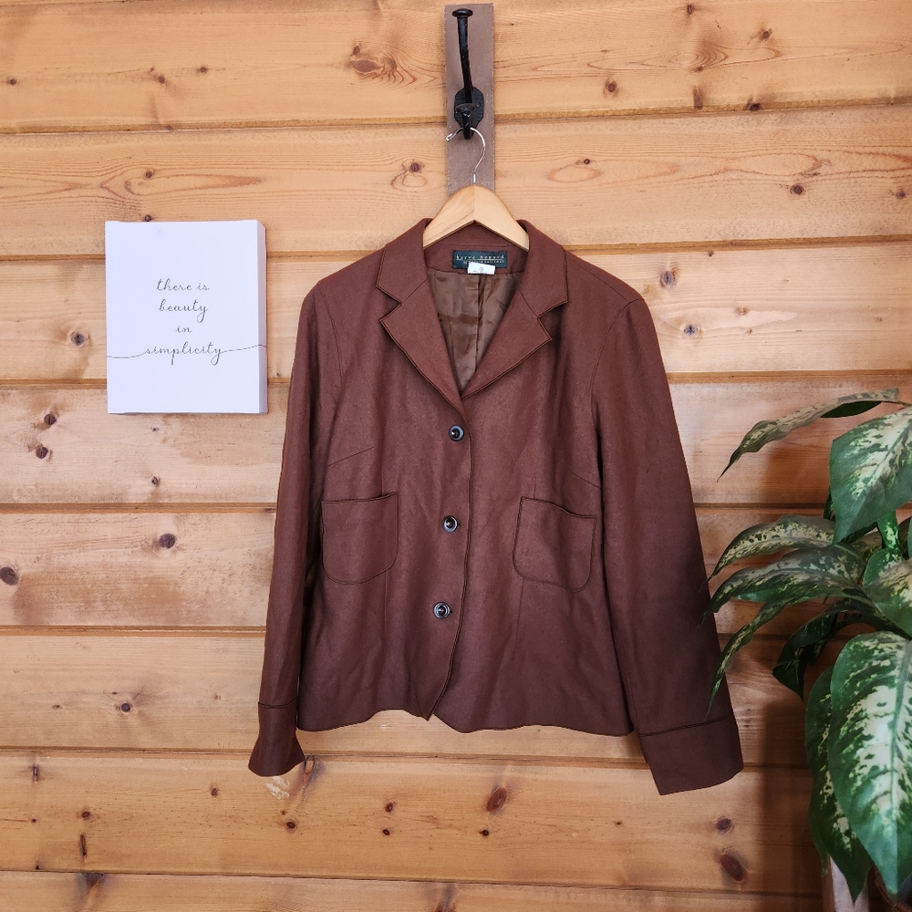 Harve Benard Holtzman Vintage Brown Wool Blend Blazer Jacket Y2K Pockets Size 10